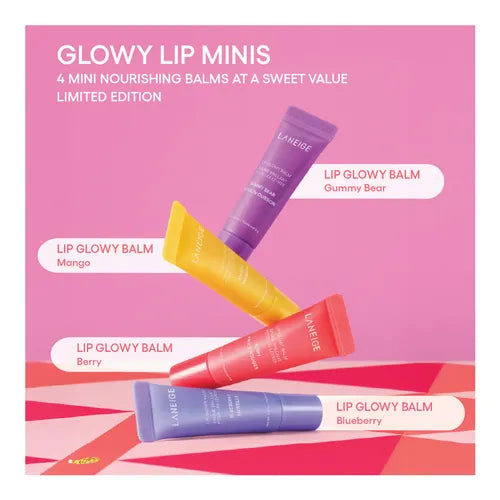 Laneige Glowy Lip Minis 4 Piezas Mini Bálsamos Labiales Brillantes 4 Cuidados | لانيج مجموعة مرطبة للشفاه - 4 قطع ميني