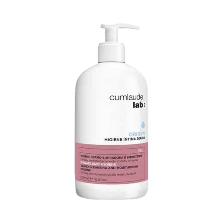 Cumlaude Lab Origyn Higiene Intima Diaria liquid cleanser 500ml white pump bottle with pink label
