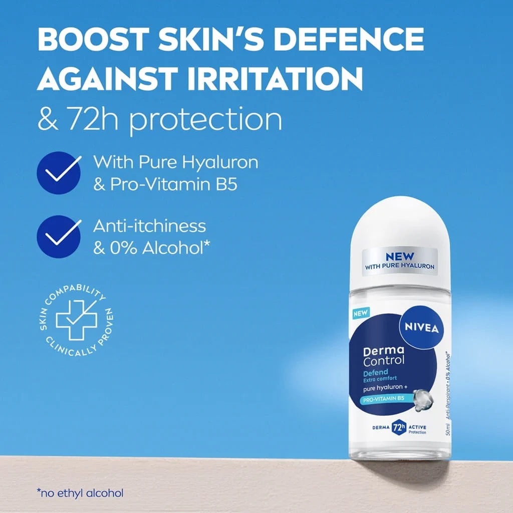 Nivea Women Deo Roll On Derma Control Defend - 50ml | نيفيا رول أون مزيل العرق للنساء ديرما كنترول ديفيند – 50 مل