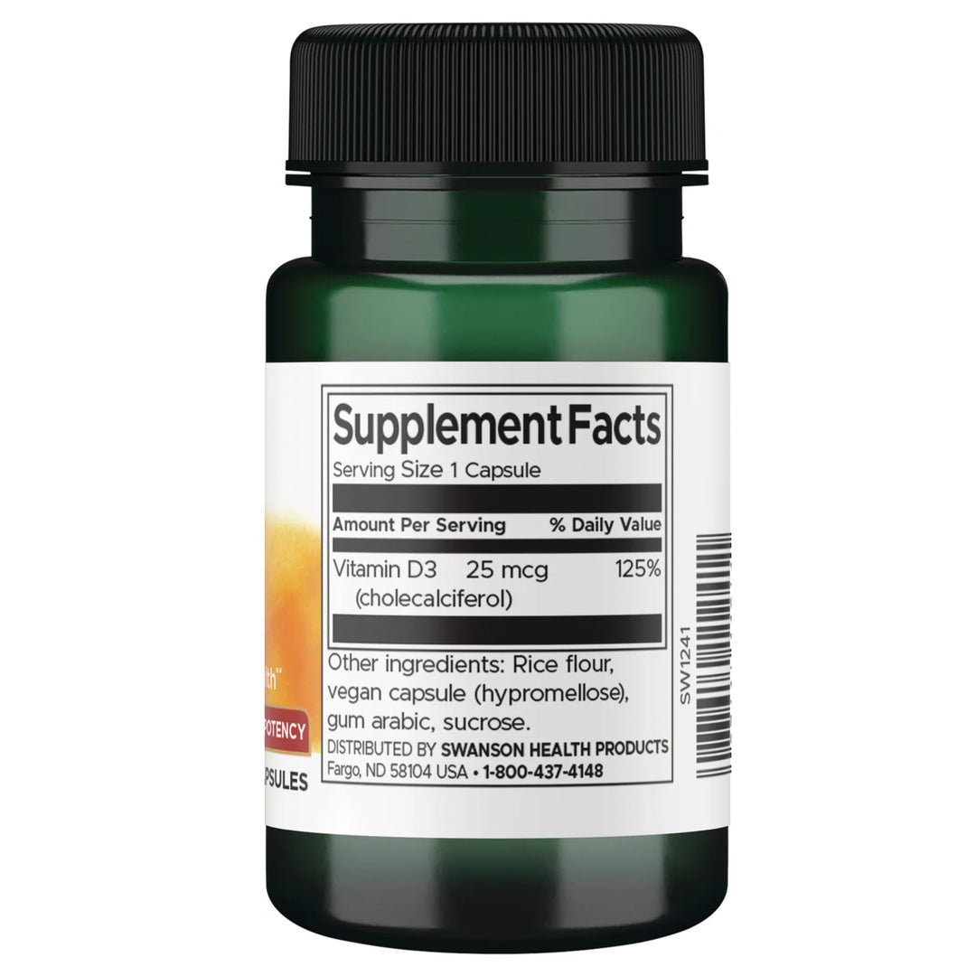 Swanson Vitamin D3 1000 IU 25 mcg - 30 Capsules | سوانسون فيتامين D3 1000 وحدة دولية 25 ميكروغرام - 30 كبسولة