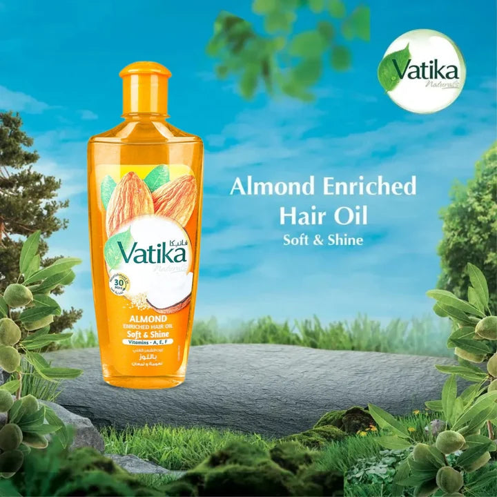 Vatika Almond Enriched Hair Oil Soft & Shine - 200ml | فاتيكا زيت الشعر المغذي باللوز للنعومة واللمعان - 200 مل