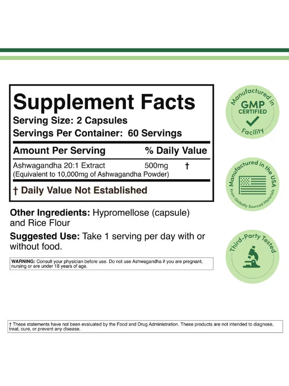 Double Wood Ashwagandha 500 mg - 120 Capsules | دبل وود أشواغاندا 500 ملغ - 120 كبسولة