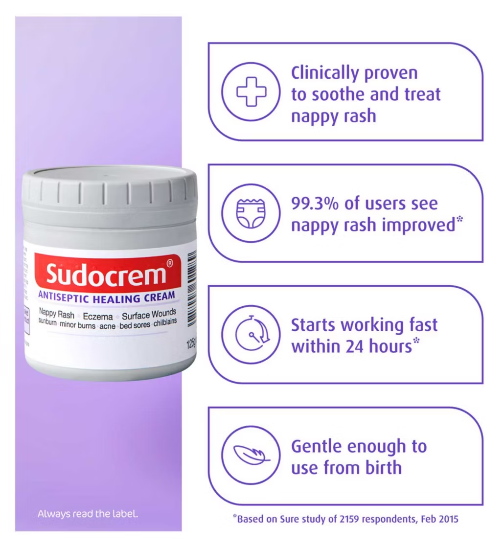Sudocrem Antiseptic Healing Nappy Cream - 125g | كريم سودوكريم المطهّر لالتئام طفح الحفاض – 125 جم