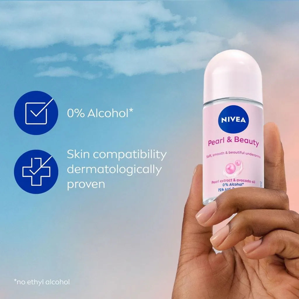 NIVEA PEARL & BEAUTY ANTI TRANSPIRANT ROLL ON - 50ml | مزيل العرق رول-أون نيفيا بيرل آند بيوتي مضاد للتعرق – 50 مل