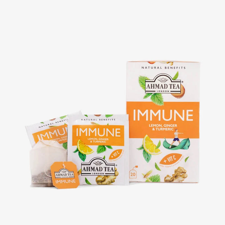 Ahmad Tea Immune Lemon Ginger Turmenic +Vit C 20 Pcs - 30g  | شاي أحمد شاي أعشاب طبيعي بنكهة الليمون والزنجبيل والكركم - 30غ