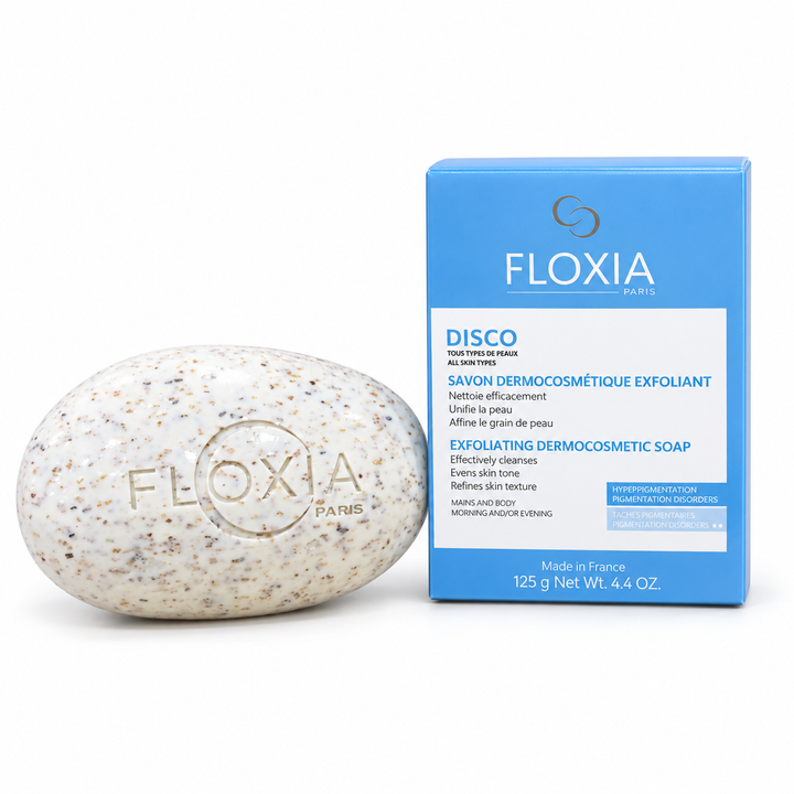 Floxia Exfoliating Dermocosmetic Disco Soap For Blemished Skin - 125g | فلوكسيا صابونة مقشرة للبشرة التي تعاني من العيوب - 125 غرام