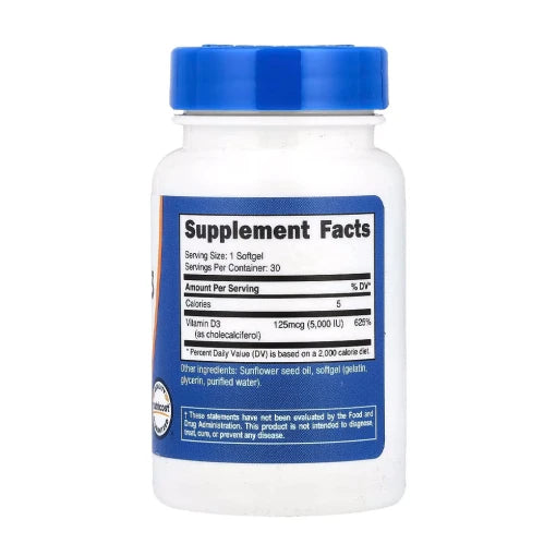 Nutricost Vitamin D3 5000 IU - 30 Softgels | نوتريكوست فيتامين د3 5000 وحدة دولية - 30 كبسولة طرية