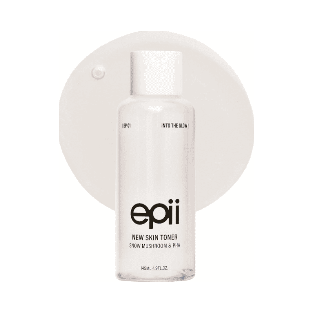 epii New Skin Toner with snow mushroom and PHA, 145ml clear bottle with white cap.