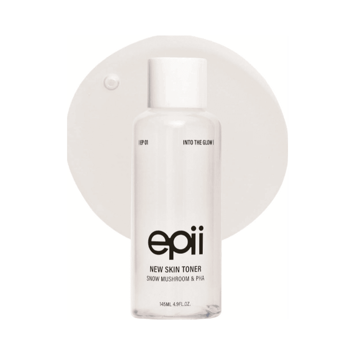 epii New Skin Toner with snow mushroom and PHA, 145ml clear bottle with white cap.