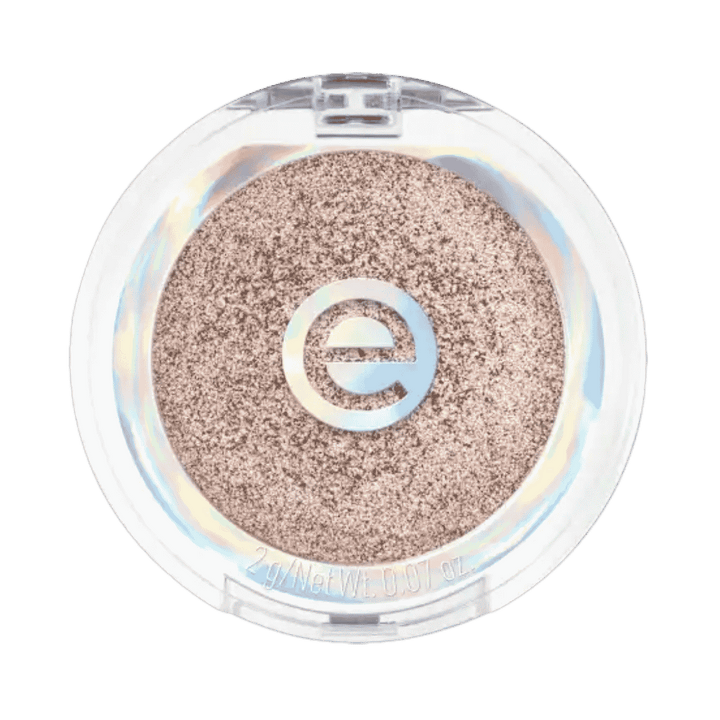 essence Mono Pearly 02 Silky Taupe shimmering powder eyeshadow compact with taupe shade.