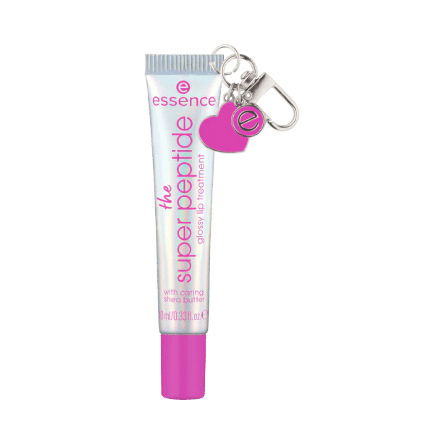 essence The Super Peptide Glossy Lip Treatment tube with nourishing peptide lip gloss formula.