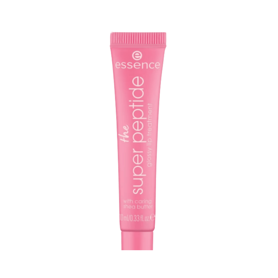essence the super peptide glossy lip treatment, pink 10ml tube with white lettering