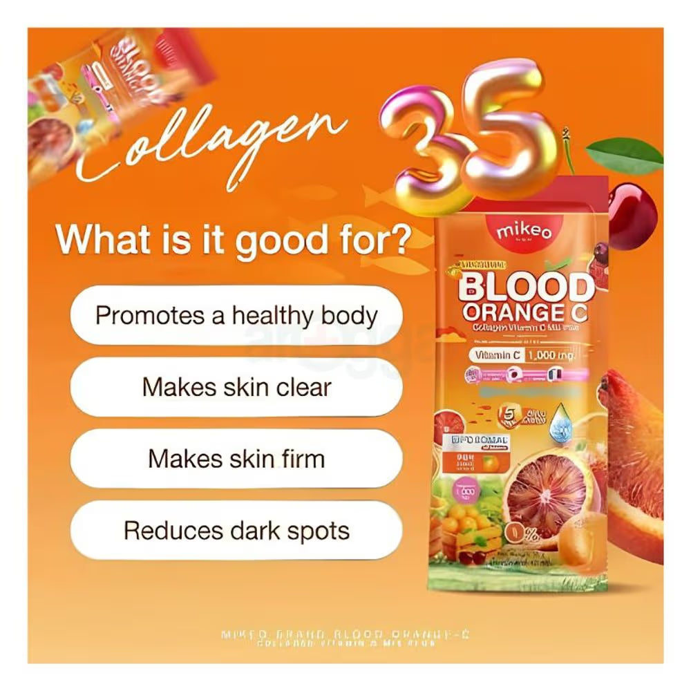 Mikeo Blood Orange C Collagen Mix Plus 1000mg - 35 sachets | مايكيو مكمل كولاجين و فيتامين سي 1000 مغ - 35 كيس