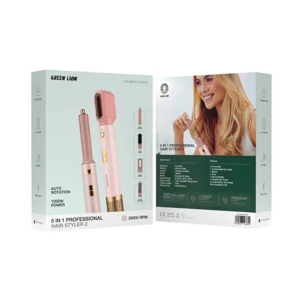 WONDER WOMAN DEVICES 5 in 1 Professional Hair Styler 2 - Pink |وندر وومن ديفايسز مصفف شعر  5 في 1 – وردي