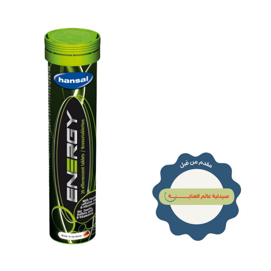hansal Energy effervescent tablets green tube with 20 tablets caffeine taurine label and German flag