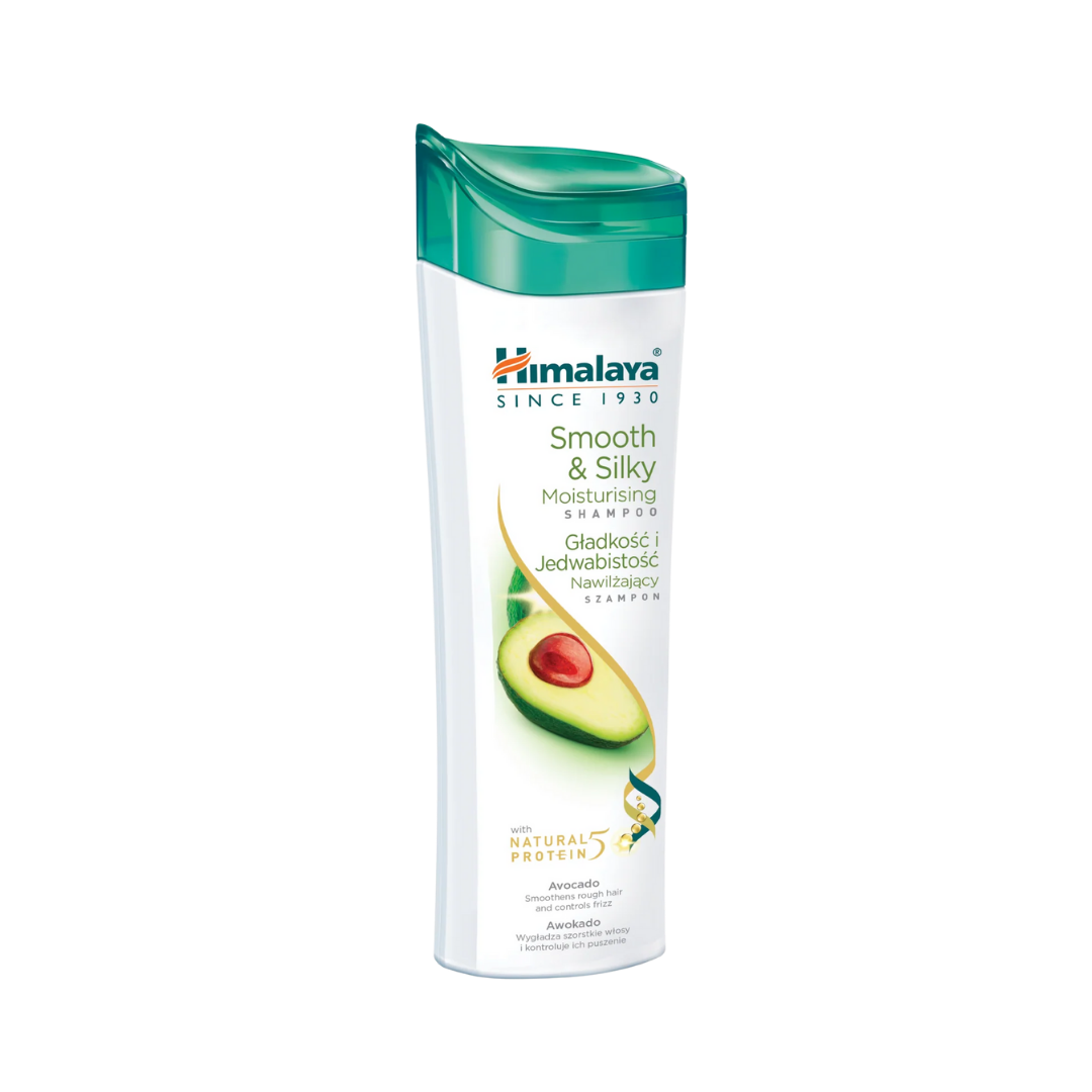 Himalaya Smooth and Silky Moisturising Shampoo avocado white bottle with green flip-top cap

