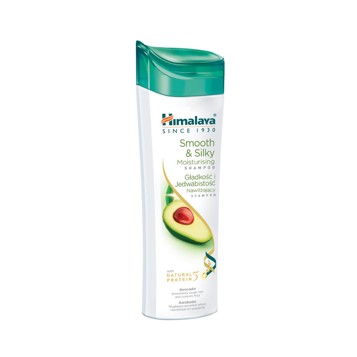 Himalaya Smooth and Silky Moisturising Shampoo avocado white bottle with green flip-top cap
