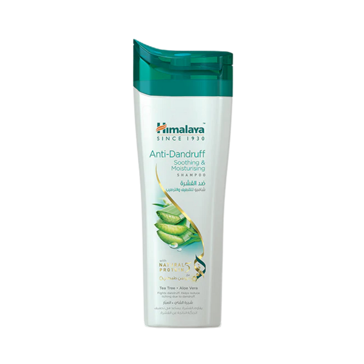 Himalaya Anti-Dandruff Soothing and Moisturising shampoo white bottle with green flip-top cap
