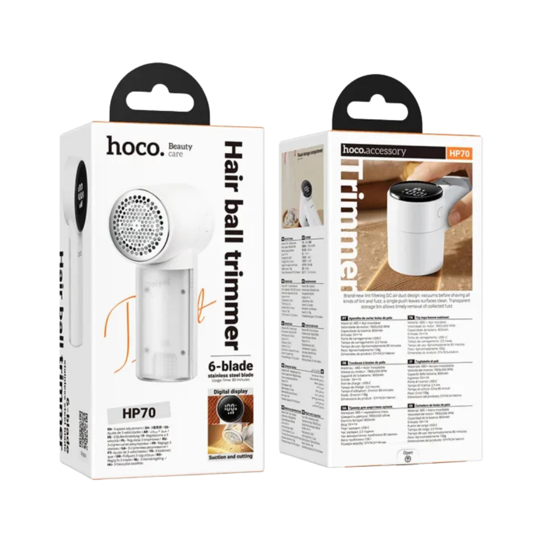 hoco HP70 Hair Ball Trimmer white fabric shaver with retail box and digital display