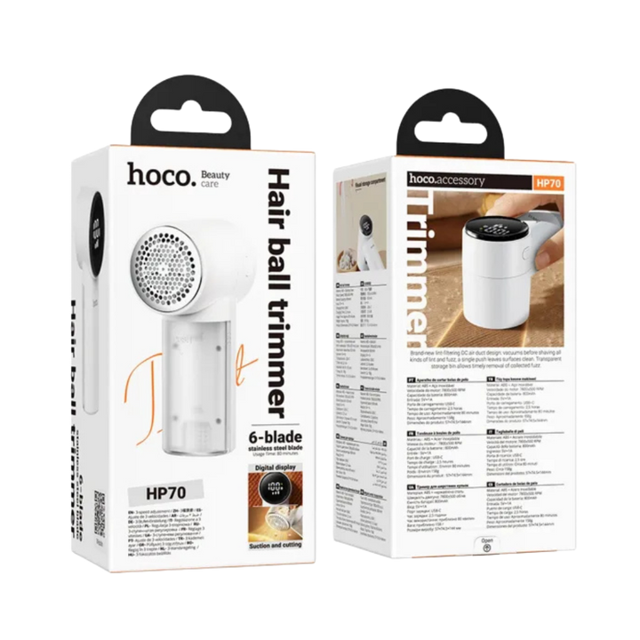 hoco HP70 Hair Ball Trimmer white fabric shaver with retail box and digital display