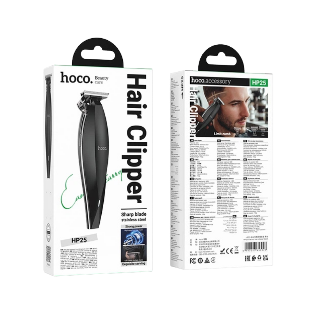 hoco HP25 Hair Clipper black stainless steel trimmer with white retail box and beard image