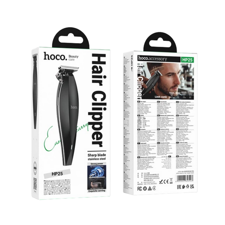 hoco HP25 Hair Clipper black stainless steel trimmer with white retail box and beard image