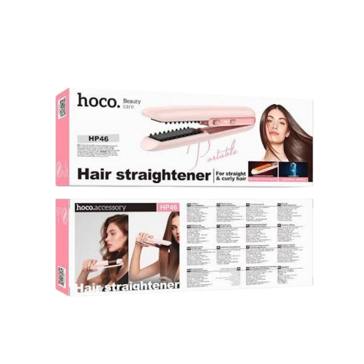 hoco HP46 wireless hair straightener pink 2-in-1 styling tool on white retail box