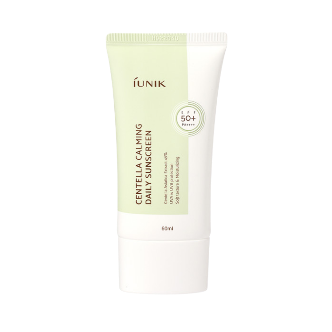 iUNIK Centella Calming Daily Sunscreen SPF 50+ PA++++, 60 ml squeeze tube with light green label

