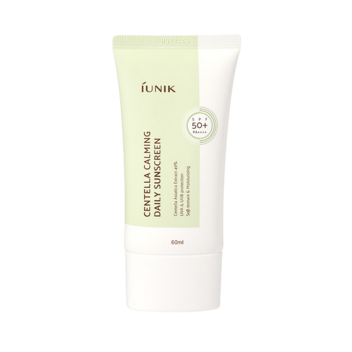 iUNIK Centella Calming Daily Sunscreen SPF 50+ PA++++, 60 ml squeeze tube with light green label
