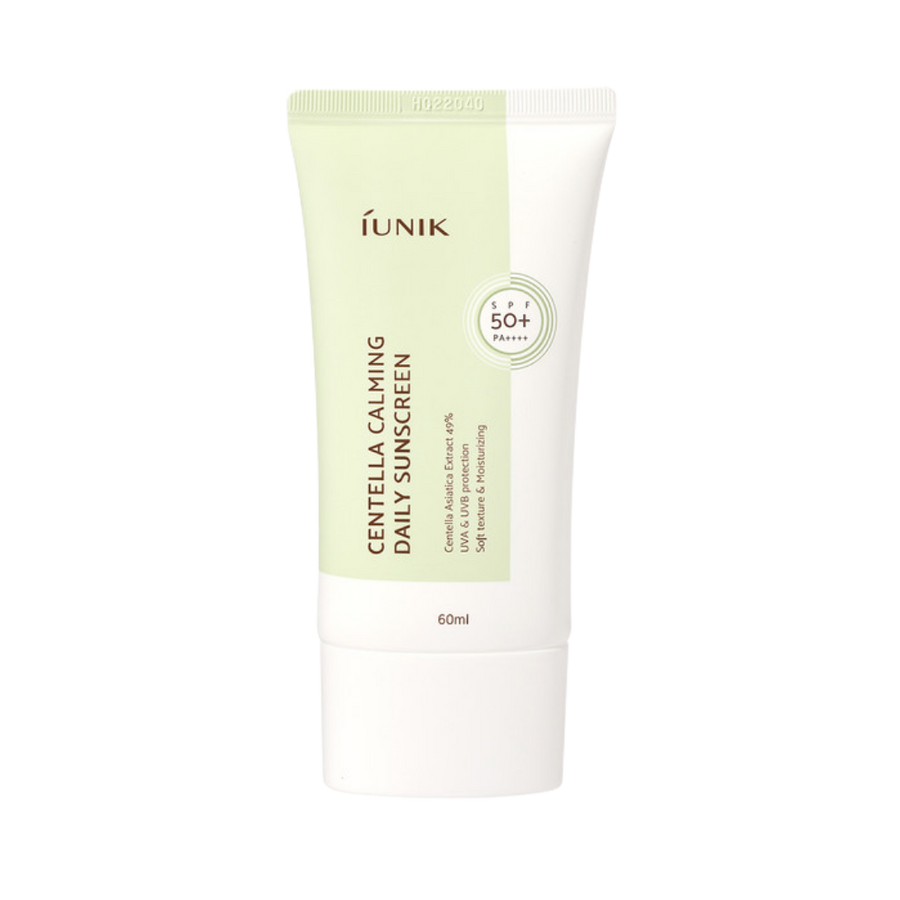 iUNIK Centella Calming Daily Sunscreen SPF 50+ PA++++, 60 ml squeeze tube with light green label
