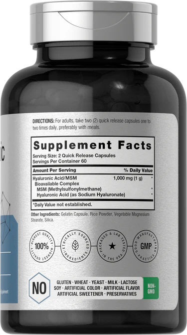 Horbäach Hyaluronic Acid with MSM 1000mg - 120 Capsules | هورباخ كبسولات هيالورونيك اسيد مع ام اس ام - 120 كبسولة