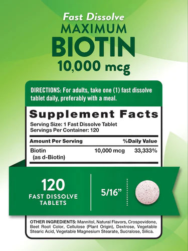 Nature's Truth Maximum Biotin 10000mcg - 120 Fast Dissolve Tablets|  نيتشرس تروث بيوتين ماكسيموم 10000 مايكروغرام - 120 قرصًا سريع الذوبان بالفم