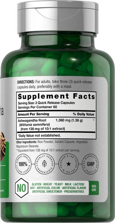 Horbäach Ashwagandha  1380mg - 180 capsulas | هورباخ مكمل بخلاصة الأشوغاندا - 180 كبسولة
