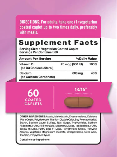 Nature's Truth Calcium 600 mg with Vitamin D3 - 60 Coated Caplets | نيتشرس تروث كالسيوم 600 ملغم مع فيتامين د3 - 60 قرصًا مغلفًا