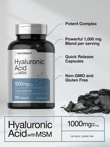 Horbäach Hyaluronic Acid with MSM 1000mg - 120 Capsules | هورباخ كبسولات هيالورونيك اسيد مع ام اس ام - 120 كبسولة