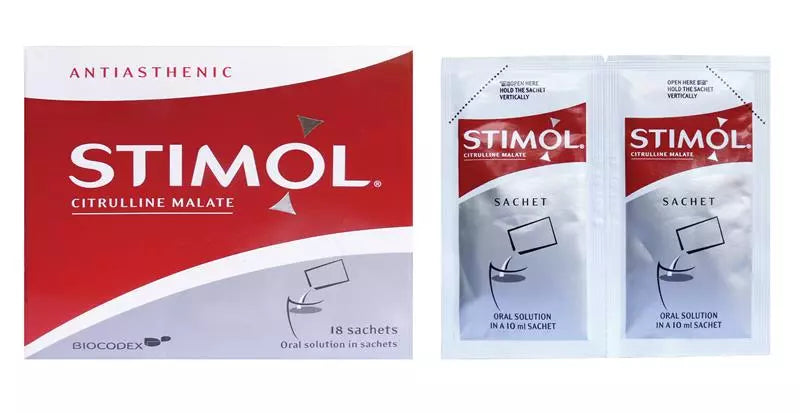 Biocodex Stimol Citrulline Malate 1g / 10 ml - 18 Sachets | بايوكودكس ستيمول ماليت مكمل لدعم الجسم في حالات الارهاق - 18 كيس