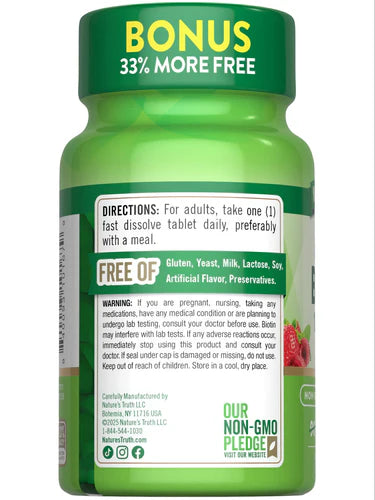 Nature's Truth Maximum Biotin 10000mcg - 120 Fast Dissolve Tablets|  نيتشرس تروث بيوتين ماكسيموم 10000 مايكروغرام - 120 قرصًا سريع الذوبان بالفم