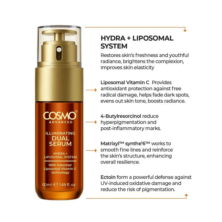 COSMO Illuminating Dual Serum Hydra + Liposomal System - 500ml | كوزمو سيروم مزدوج لتعزيز اشراقة البشرة و توحيدها - 500 مل