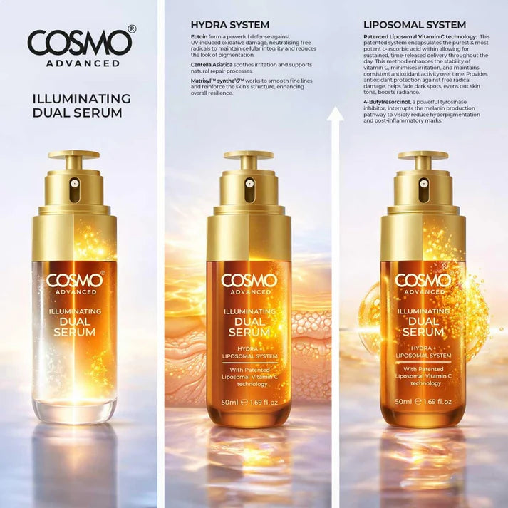 COSMO Illuminating Dual Serum Hydra + Liposomal System - 500ml | كوزمو سيروم مزدوج لتعزيز اشراقة البشرة و توحيدها - 500 مل