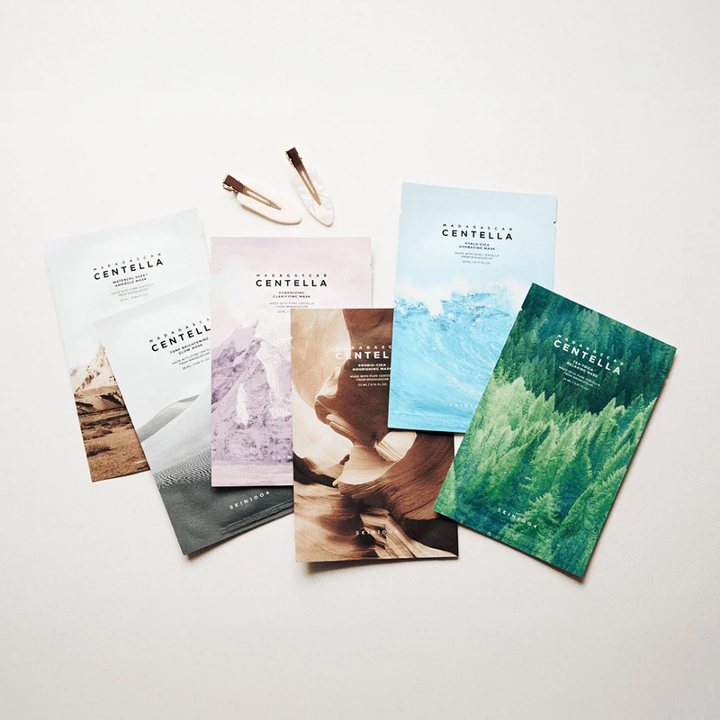 SKIN1004 Madagascar Centella Variety Mask | سكين1004 مجموعة أقنعة متنوعة - 6 ماسكات + 2 بكلات للشعر