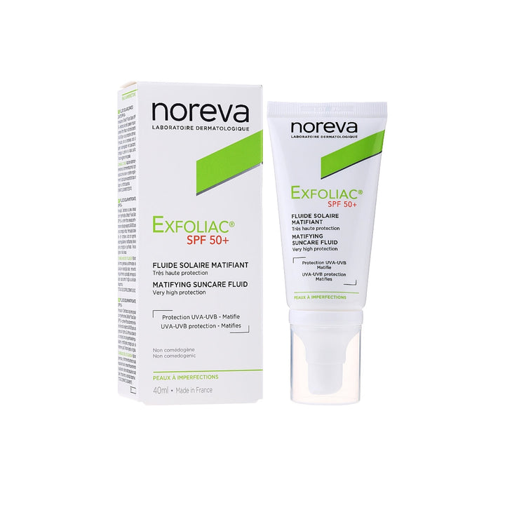 Noreva Exfoliac Matifying Suncare Fluid SPF 50+ - 40 ml  | نوريفا واقي شمسي للبشرة الدهنية والمعرضة لحب الشباب مع عامل حماية من الشمس 50 - 40 مل