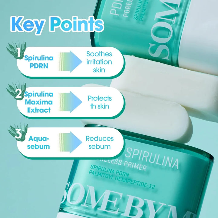 Some By Mi] PDRN Spirulina Poreless Primer - 10g | سوم باي مي برايمر لبشرة خالية من مظهر المسامات بخلاصة السبيرولينا - 10غ