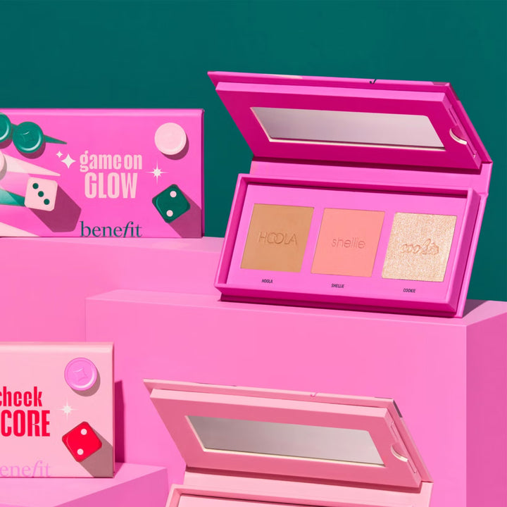 Benefit Game on Glow Mini Cheek Palette Blush, Bronzer and Highlighter - 2x2.5g/4g - 4g | بنفت باليت ميني للخدود، بلاشر وبرونزر وهايلايتر - 2 × 2.5 غرام / 4 غرام