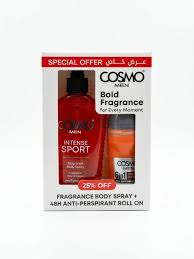 COSMO COSMETICS2P OFR INTENSE+FRESH FRG SPRY+6IN1 ROLL - 50+ 240ml | كوزمو كوزمتكس ميست للجسم + مزيل تعرق رول للرجال - 240 + 50 مل