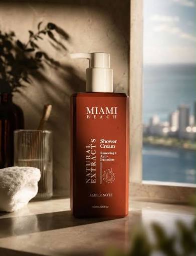 MIAMI BEACH Shower Cream Renewing + Anti Irritation Amber Note - 600ml | ميامي بيتش كريم استحمام برائحة العنبر - 600مل