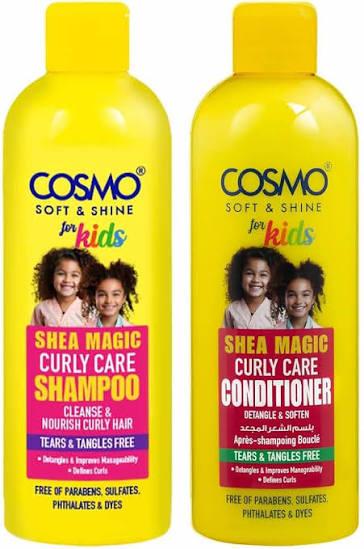 COSMO COSMETICS 2PCS VALUE PACK SHEA MAGIC FORKIDS SHAMPOO & CONDITIONER - 480ml | كوزمو كوزمتكس مجموعة للعناية بالشعر الكيرلي للأطفال- 480مل