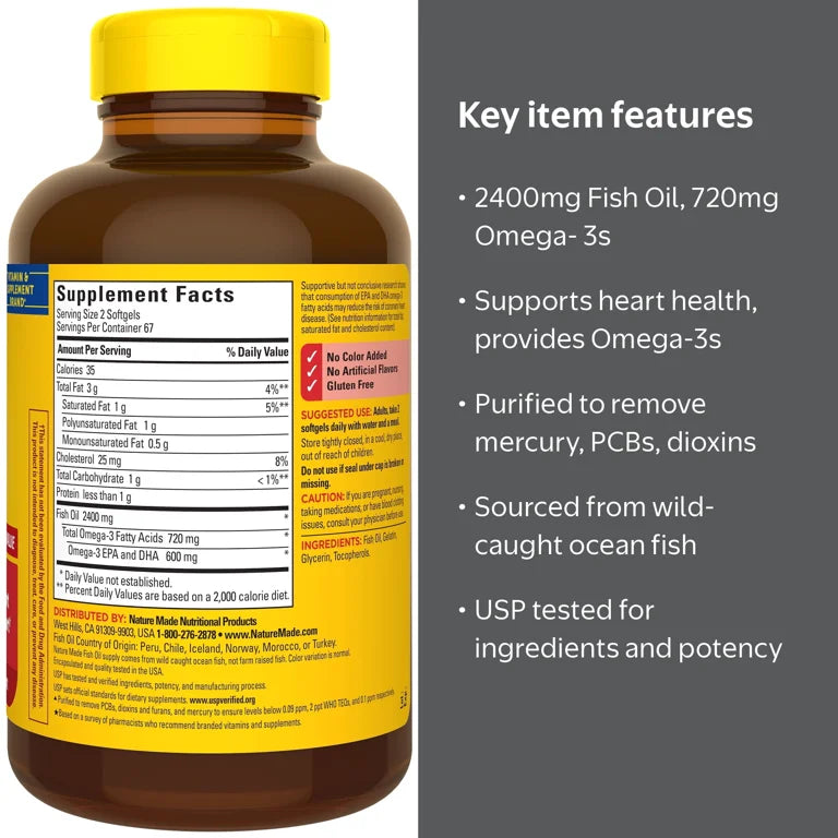 Nature Made Fish Oil 2400mg Omega 3 - 134 Softgels | نيتشر ميد زيت سمك 2400 ملغ - 134 سوفت جل #3