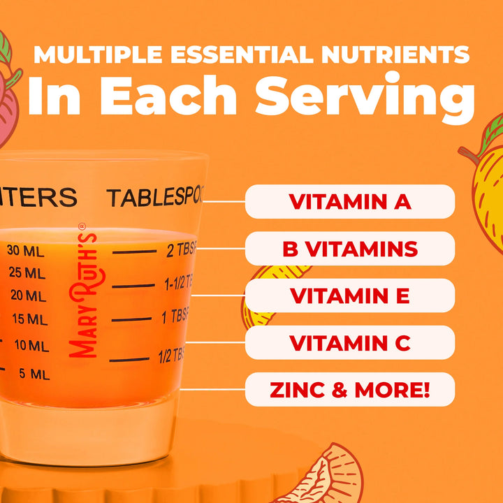 MaryRuth's Liquid Morning Multivitamin + Hair Growth Peach Mango - 450ml - 450ml | ماري روثز مالتي فيتامين لدعم نمو الشعر بنكهة الخوخ والمانجو – 450 مل