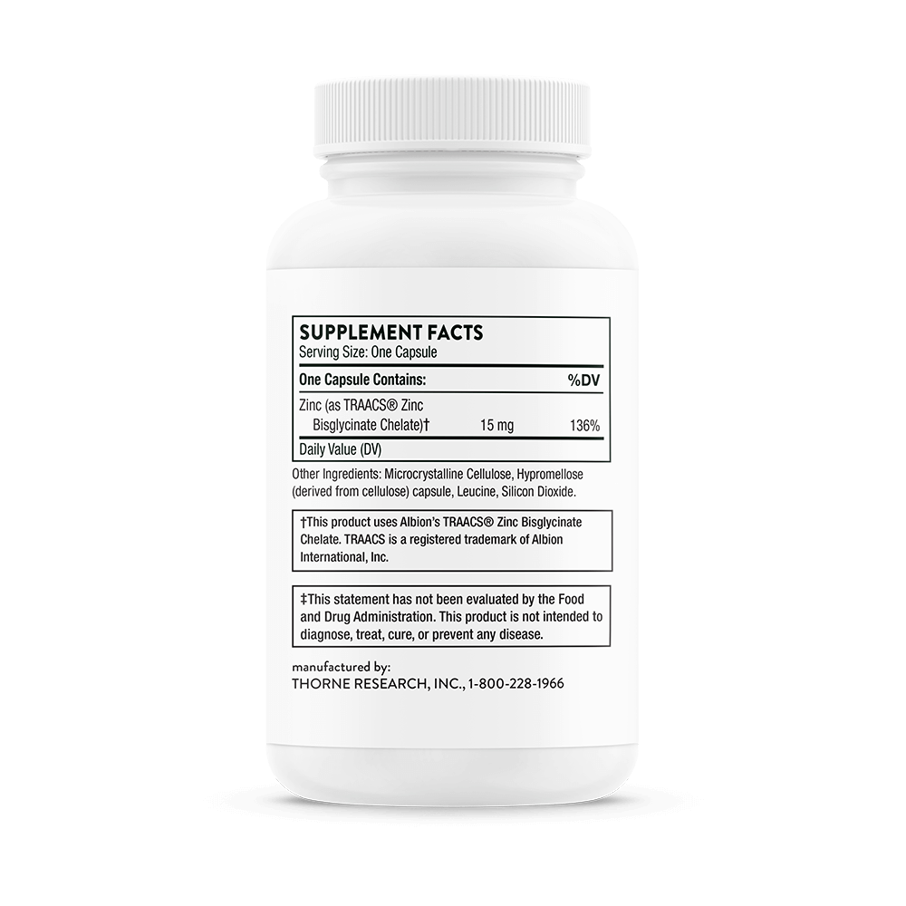 THORNE Zinc Bisglycinate 15 mg - 60 Capsules | ثورن مكمل غذائي زنك 15 مغ - 60 كبسولة