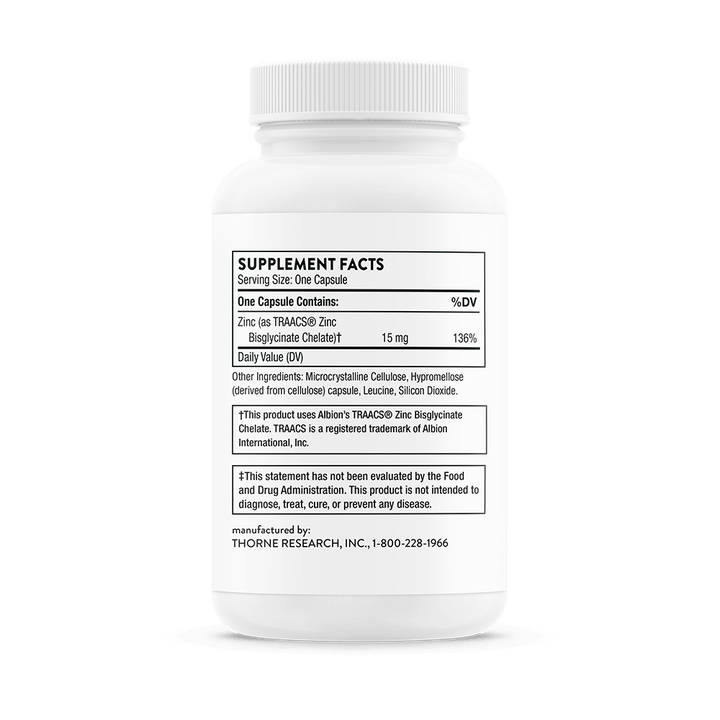 THORNE Zinc Bisglycinate 15 mg - 60 Capsules | ثورن مكمل غذائي زنك 15 مغ - 60 كبسولة
